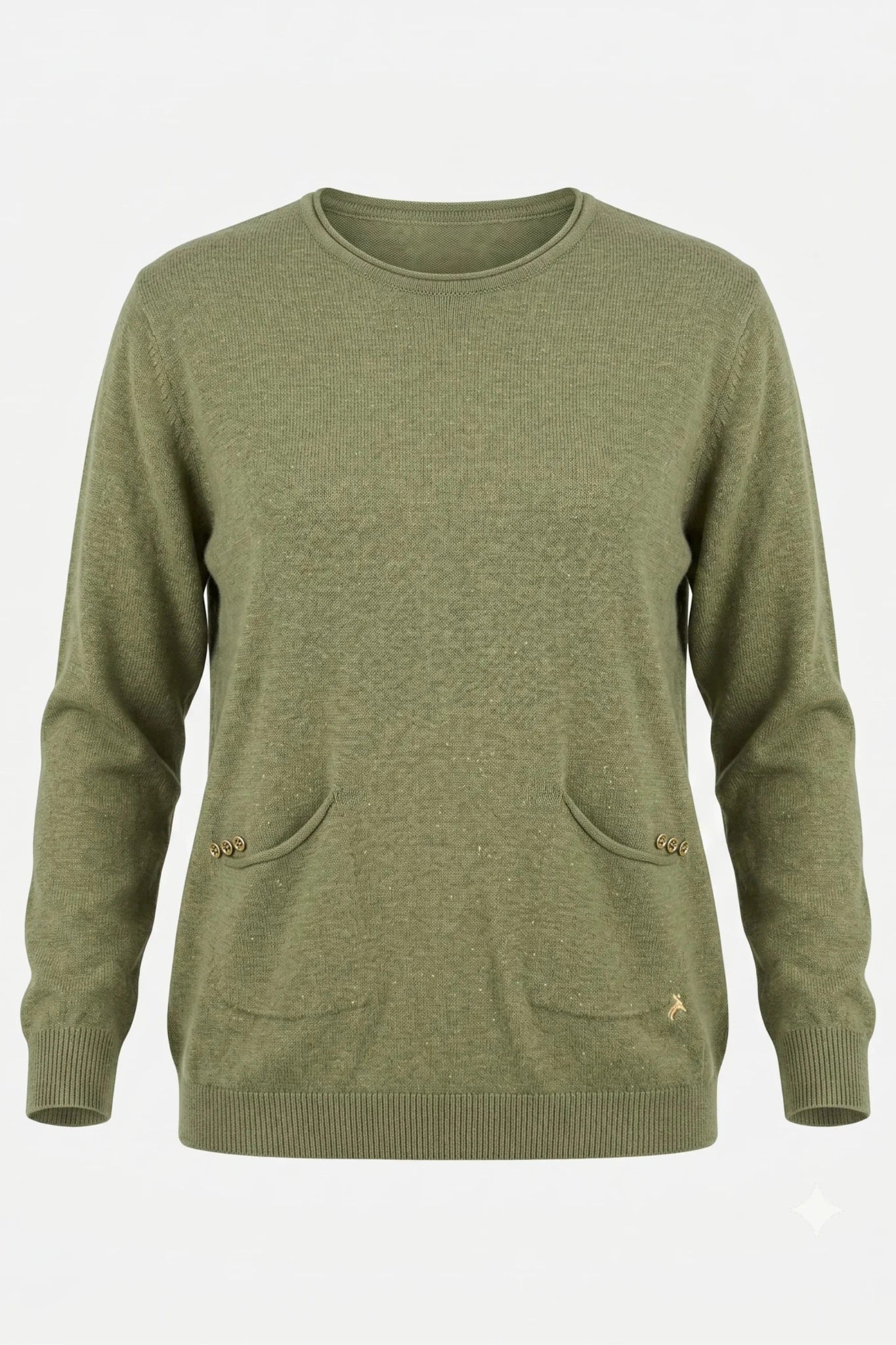 Дамска плетена блузка с джобове в зелен цвят Roberto&Co Roberto Fashion Store Sweater FLC2307KNIBLSGRE-50/52 50/52
