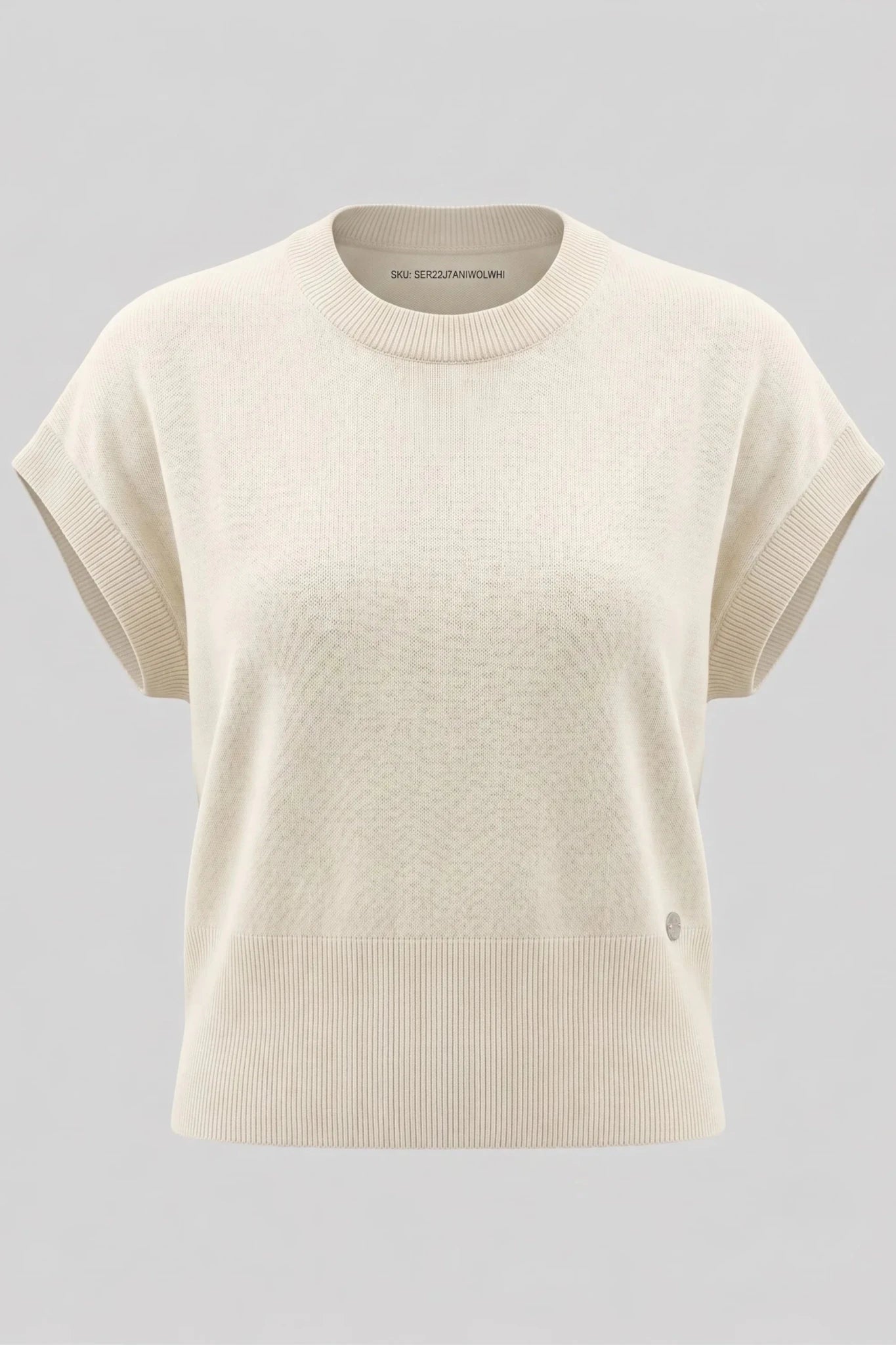 Дамски плетен пуловер с къс ръкав от 100% вълна в бяло Serianno Roberto Fashion Store Sweater SER2207KNIWOLWHI-L L