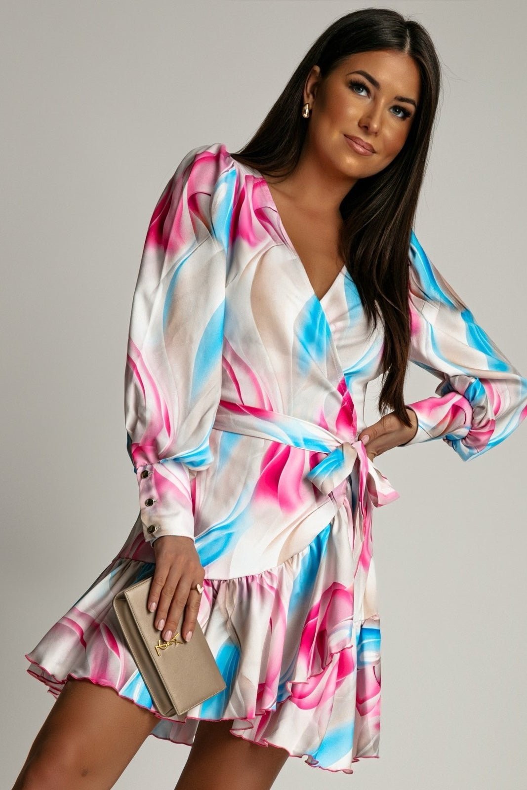 Рокля "АННА" - Ярък розово - син десен за стилни дами LaBalancia Roberto Fashion Store Shirt XS/S