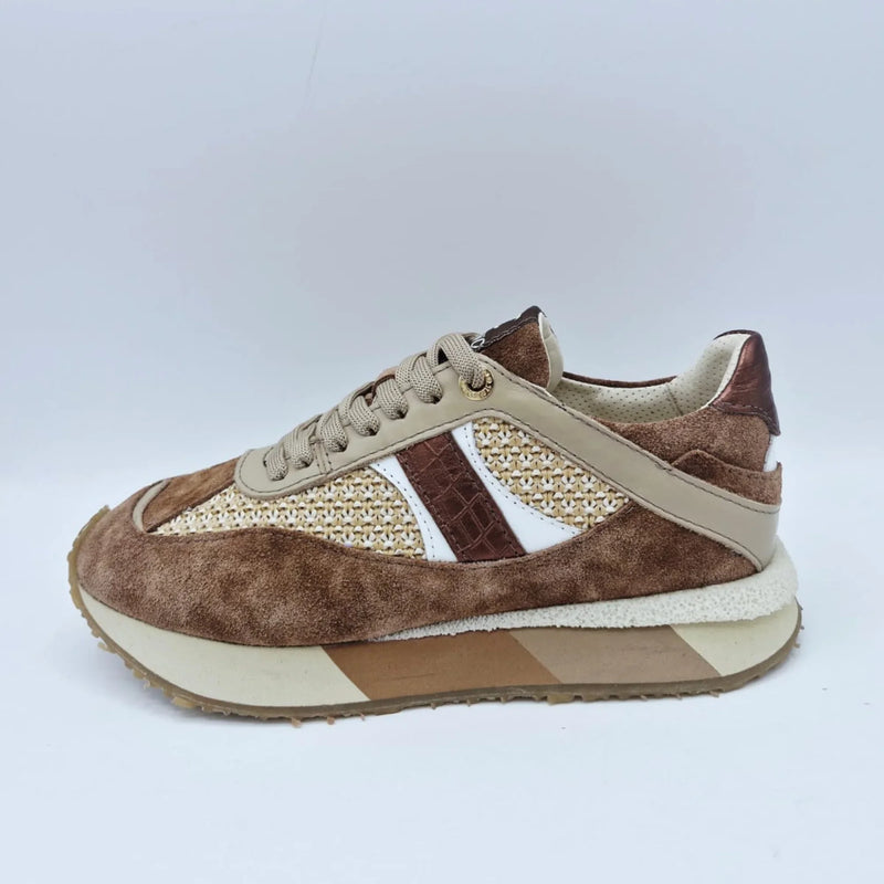 Дамски Кожени Спортни Сникърси с текстил, Кафяв