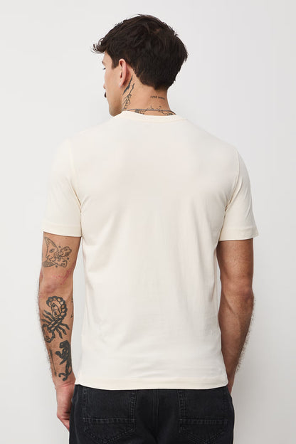 Мъжка тениска с абстрактен арт принтирана котка в бежов цвят