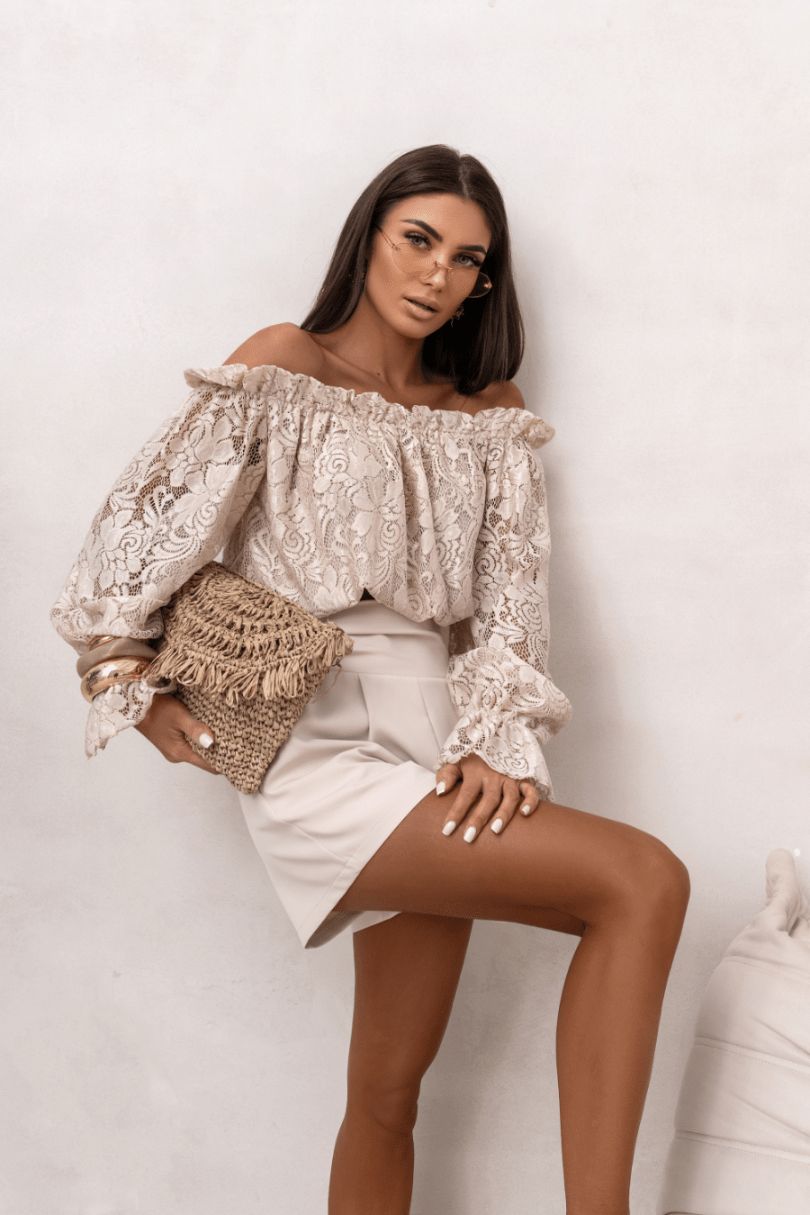 Дамска блуза MIA тип „испанка“ дантела - бежова LaBalancia Roberto Fashion Store Set 5907378521692 S