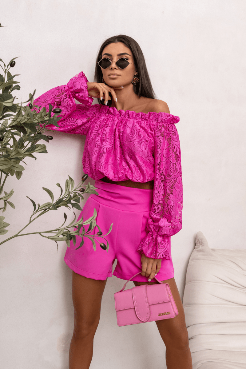 Дамска блуза MIA тип „испанка“ с дантела - Фуксия LaBalancia Roberto Fashion Store Set 5907378521647 S