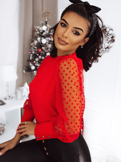 Дамска червена блуза от вискоза за пролет/лято с къс ръкав и кръгло деколте LaBalancia Roberto Fashion Store Shirt 5907378502349 S