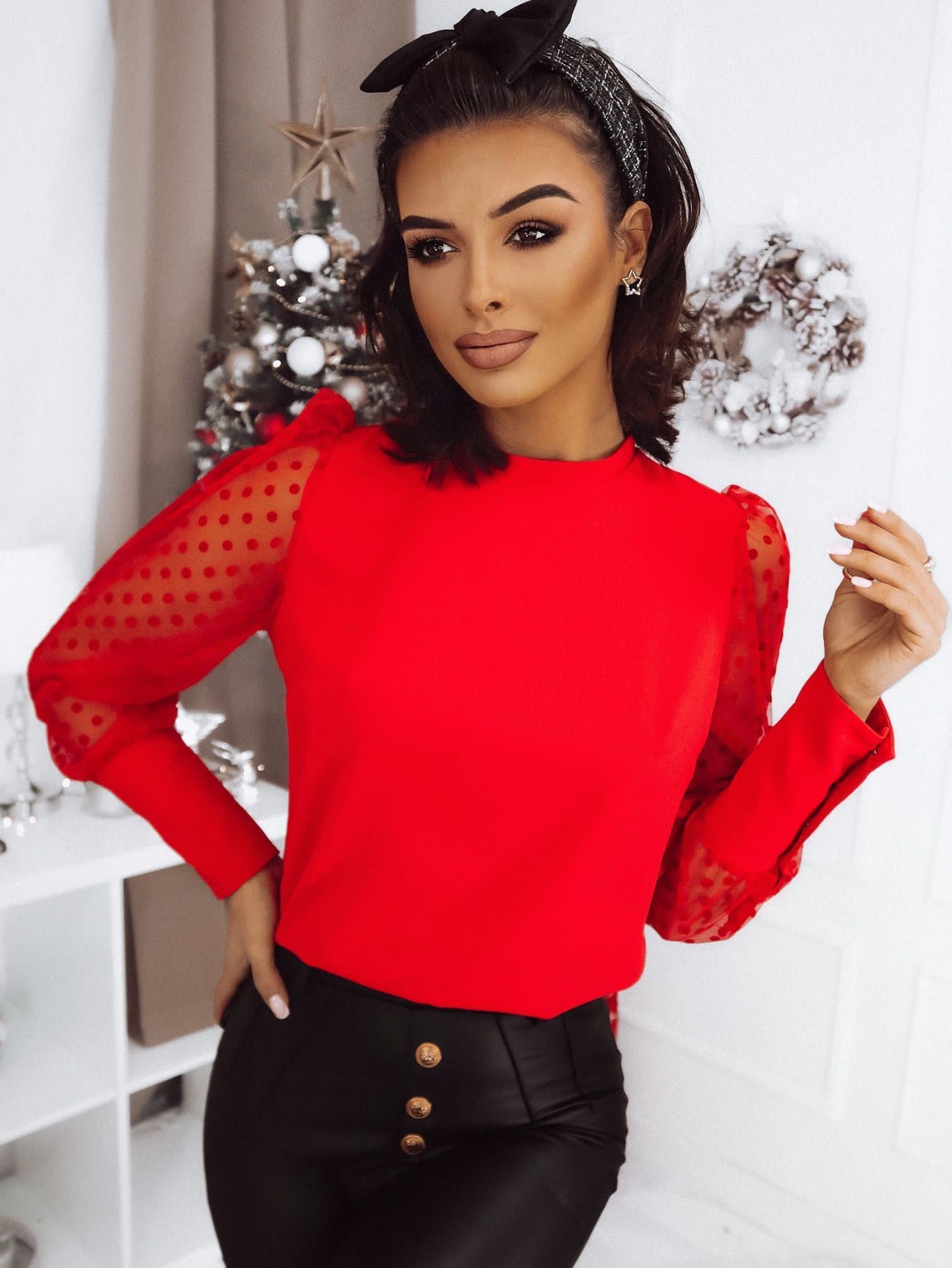 Дамска червена блуза от вискоза за пролет/лято с къс ръкав и кръгло деколте LaBalancia Roberto Fashion Store Shirt 5907378502349 S