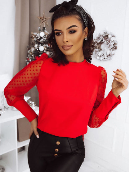 Дамска червена блуза от вискоза за пролет/лято с къс ръкав и кръгло деколте LaBalancia Roberto Fashion Store Shirt 5907378502349 S