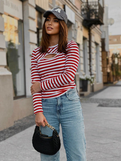 Дамска червена блуза с райета и разрез в стилен неформален дизайн LaBalancia Roberto Fashion Store Shirt 5907378505418 Uniwersalny