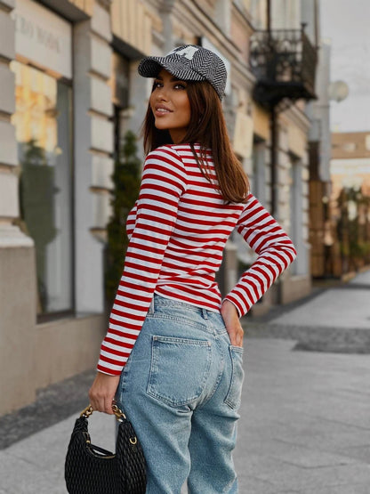 Дамска червена блуза с райета и разрез в стилен неформален дизайн LaBalancia Roberto Fashion Store Shirt 5907378505418 Uniwersalny