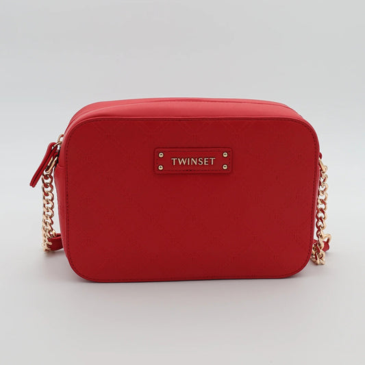 Дамска червена чанта Twinset Milano с релефно лого и златна верижка Twinset Roberto Fashion Store Bag 222TY801A OS
