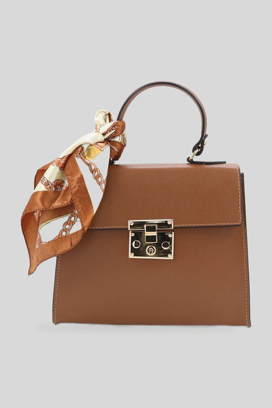 Дамска кожена чанта с горна дръжка и шал в кафяво - кожа Palmellato Roberto&Co Roberto Fashion Store Bag AVI0909BAGBRWTOP One Size INTL