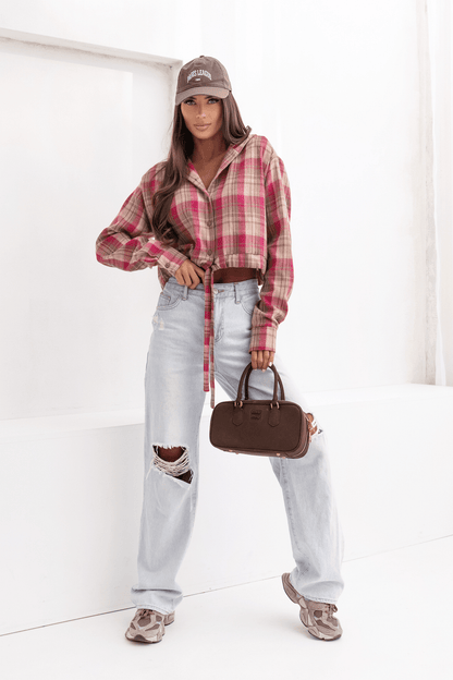 Дамска памучна риза с качулка SOHO – Кариран модел в дръзка фуксия и бежово LaBalancia Roberto Fashion Store Shirt 5907378519309 UNI