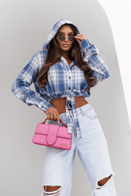 Дамска памучна риза с качулка SOHO – Кариран модел в синьо и екрю LaBalancia Roberto Fashion Store Shirt 5907378519316 UNI