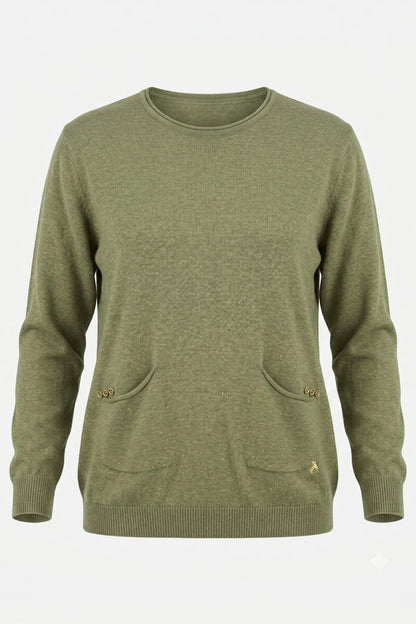 Дамска плетена блузка с джобове в зелен цвят Roberto&Co Roberto Fashion Store Sweater FLC2307KNIBLSGRE-46/48 46/48
