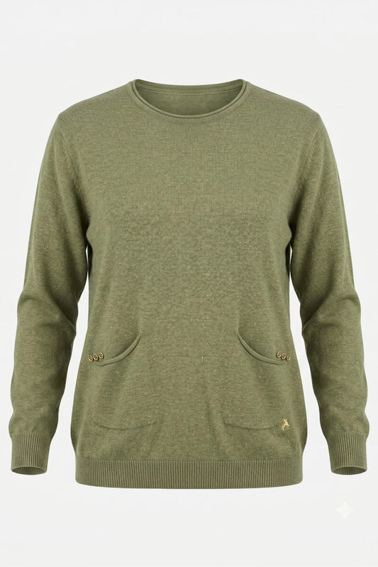 Дамска плетена блузка с джобове в зелен цвят Roberto&Co Roberto Fashion Store Sweater FLC2307KNIBLSGRE-42/44 42/44