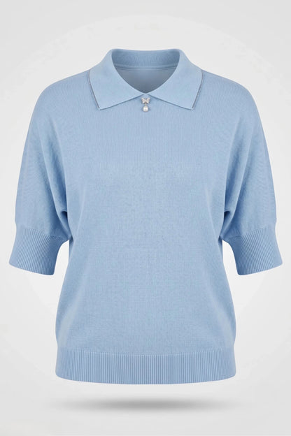 Дамска светло синя плетена тениска с къс ръкав и сърце Roberto&Co Roberto Fashion Store Sweater FLC2307KNIBLSBLU-46/48 46/48