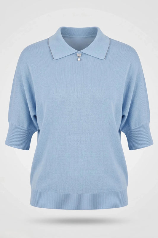Дамска светло синя плетена тениска с къс ръкав и сърце Roberto&Co Roberto Fashion Store Sweater FLC2307KNIBLSBLU-46/48 46/48