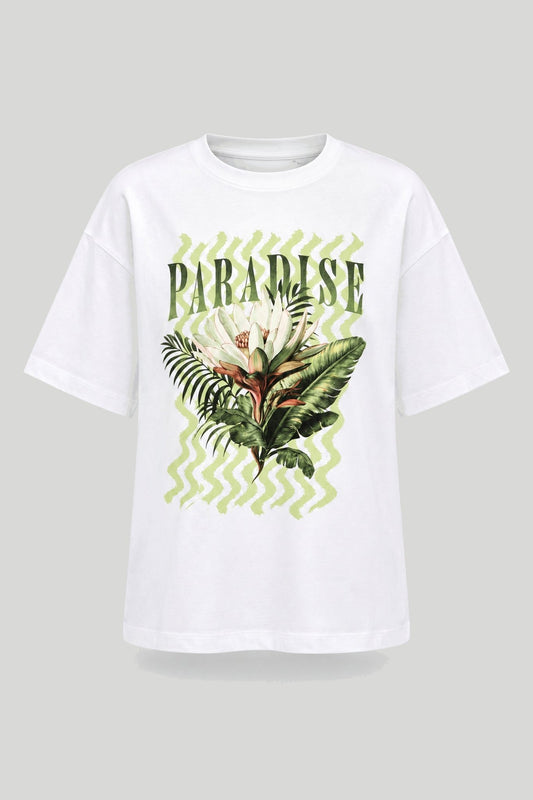 Дамска тениска в бял цвят с принт "Paradise" – снимка на продукта