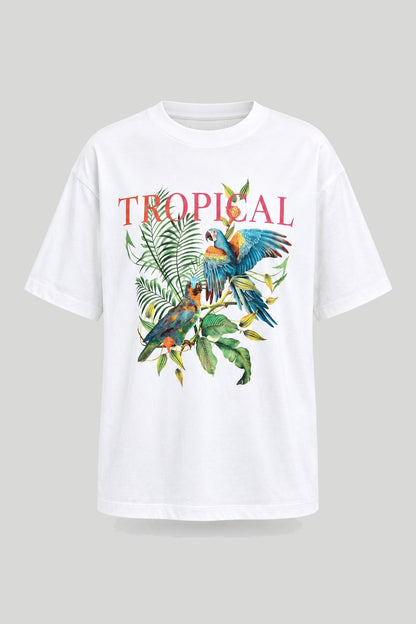 Дамска тениска в бял цвят с принт "Tropical" Medicine Roberto Fashion Store T-shirt RS26-TSDB10-00X-L L