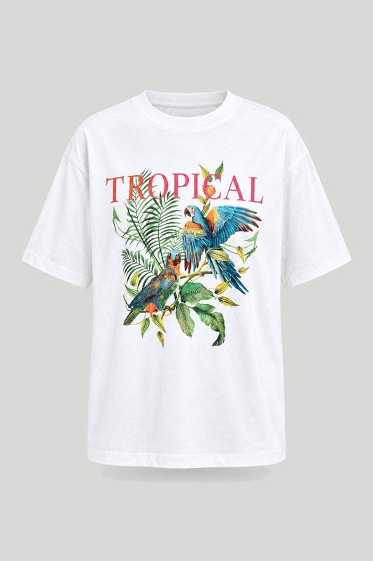 Дамска тениска в бял цвят с принт "Tropical" – снимка на продукта