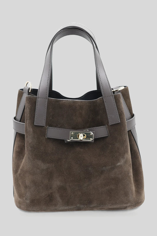Дамска велурена чанта тип шопър в маслинено зелено - естествена кожа Roberto&Co Roberto Fashion Store Bag AVI0709BAGGRNTOT One Size INTL
