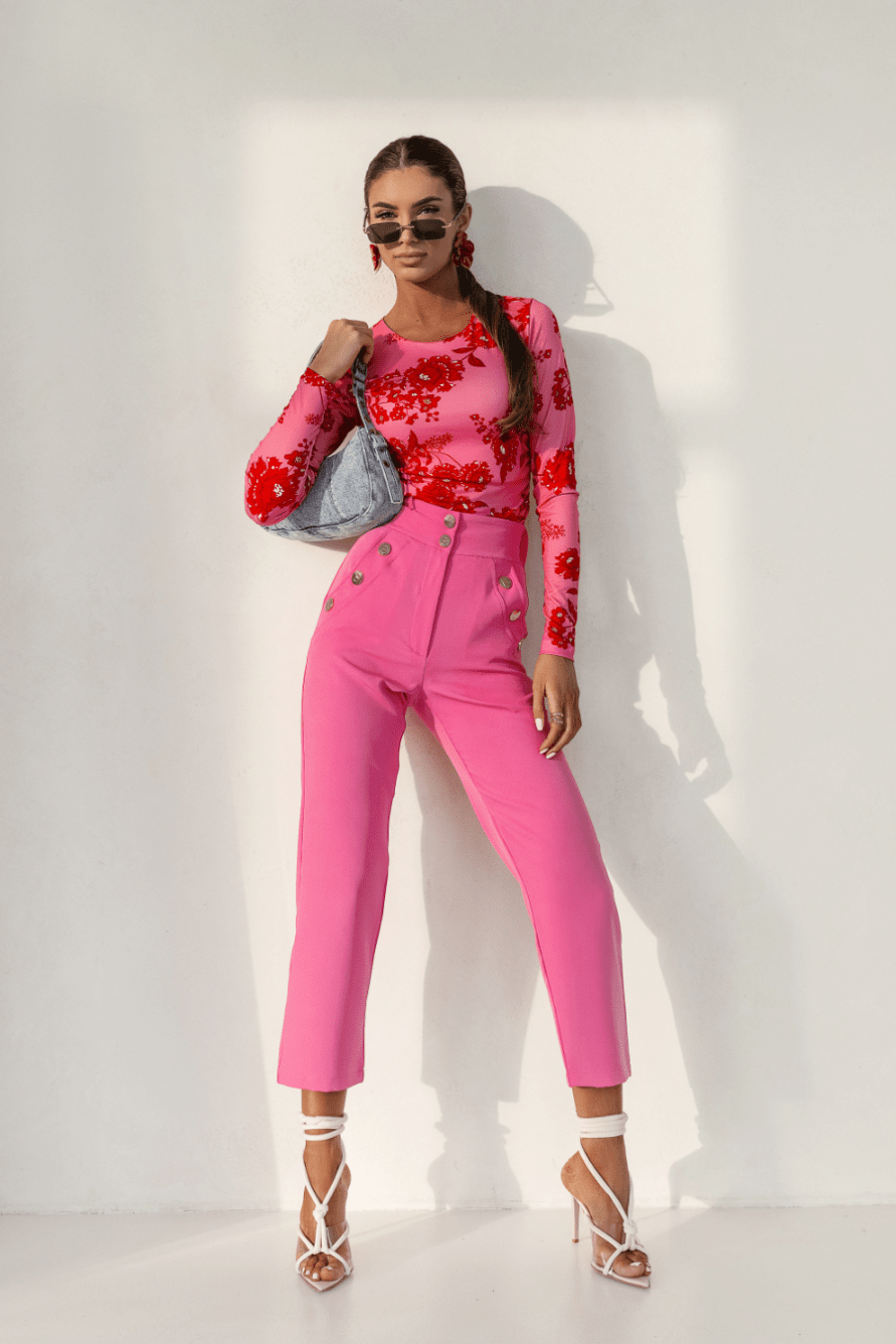 Дамски цигарен панталон KAY – розов, вълнообразно прилепване S–L LaBalancia Roberto Fashion Store Set 5907378518685 S