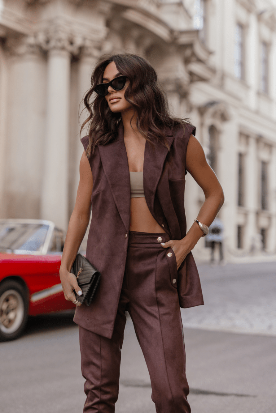 Дамски цигарен панталон KIARA – елегантно кафяво, 95% вискоза LaBalancia Roberto Fashion Store Set 5907378515714 S