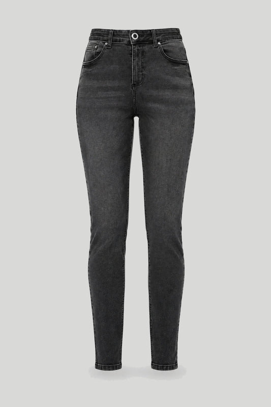 Дамски дънки тип "Slim Fit" в класическо черно с избелял ефект – снимка на продукта