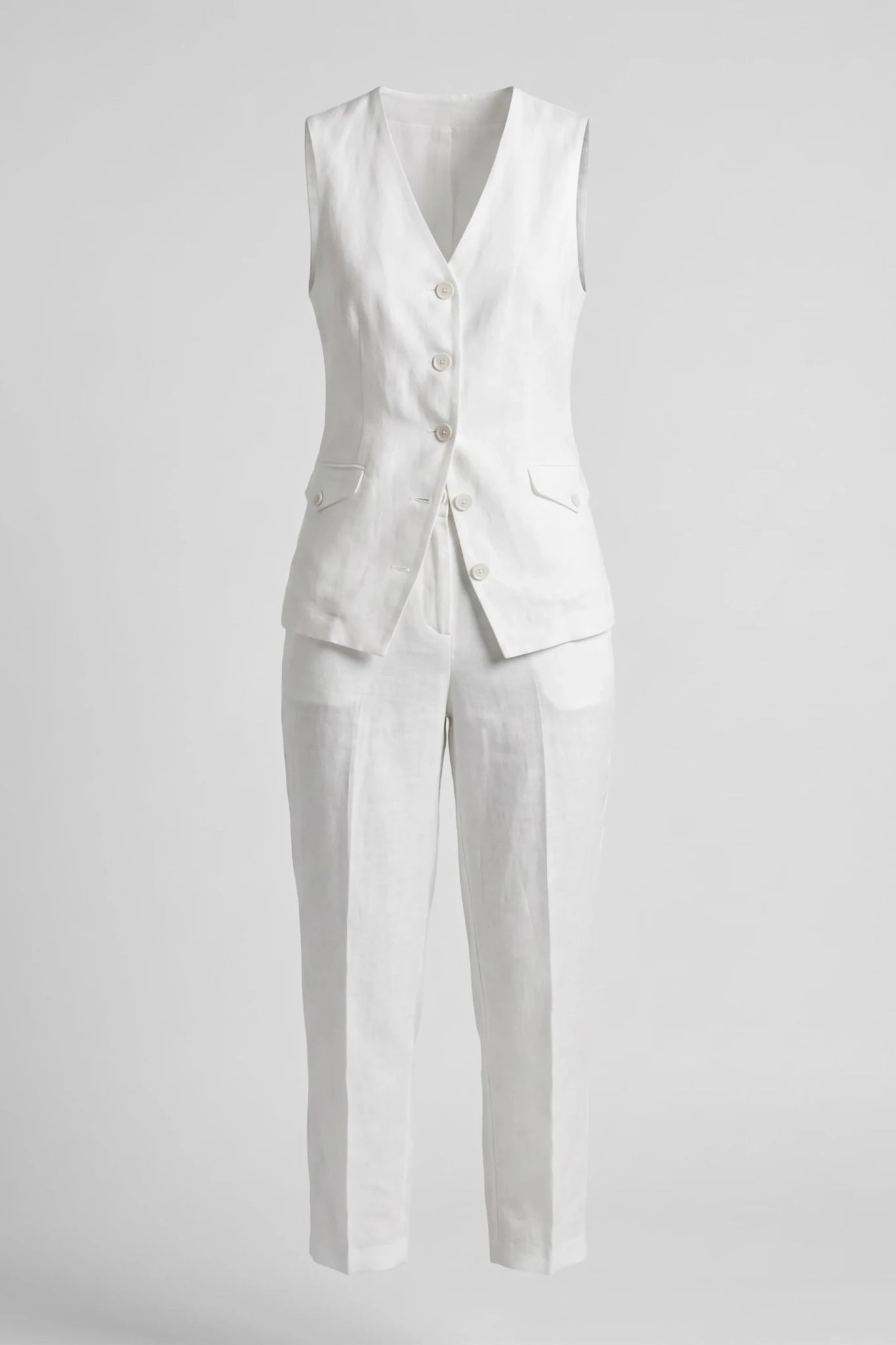 Дамски комплект 2 в 1 елек и дълъг панталон от лиоцел и лен - бял VIPART Roberto Fashion Store Set VPR0807SETLYOCEL-36 36