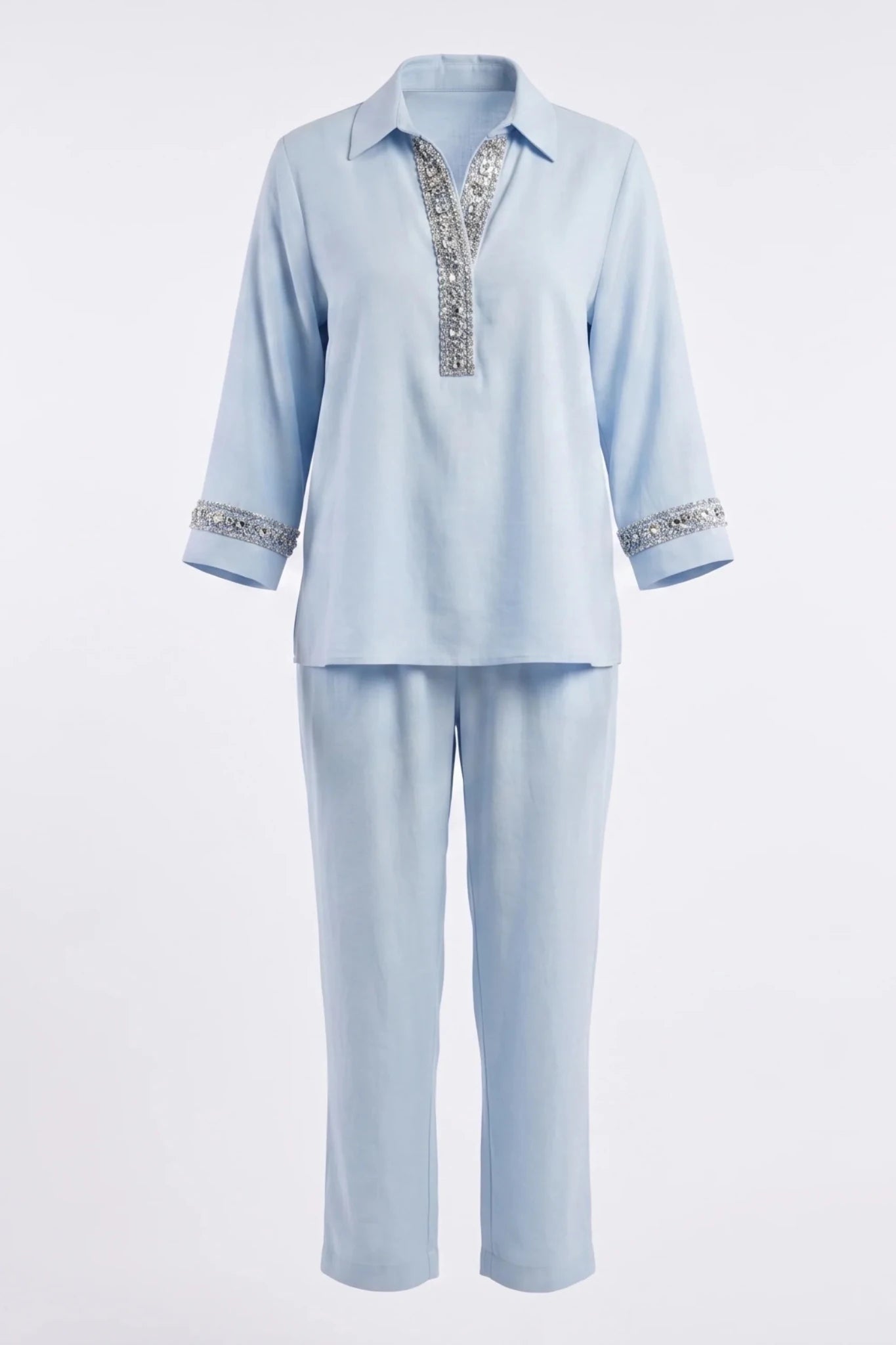 Дамски комплект 2 в 1 от тенсел (лиоцел) Roberto&Co - синьо Roberto&Co Roberto Fashion Store Set GEM0907SETBLUTEN-42 42
