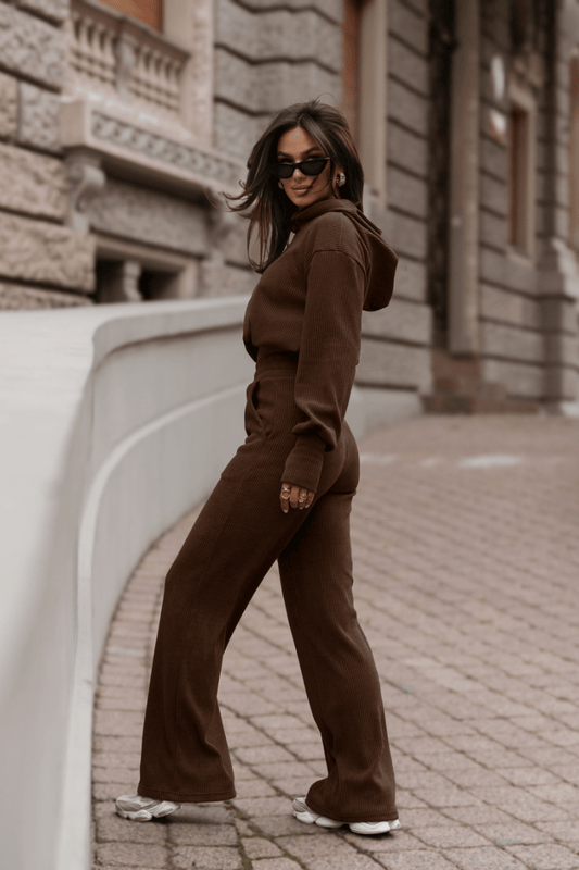Дамски Комплект HOPE от рипсено кадифе, блуза и панталон, кафяв LaBalancia Roberto Fashion Store Set 5907378524808 XS/S