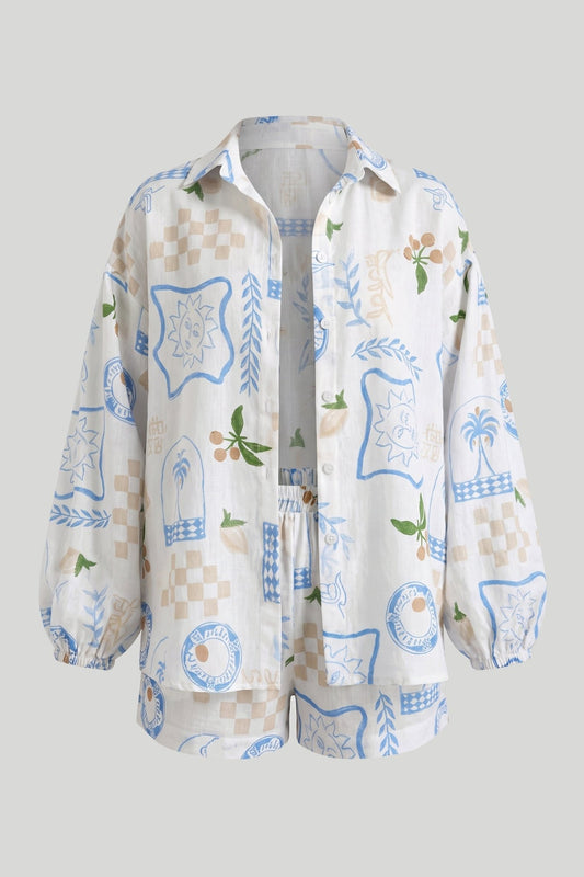 Дамски комплект LEN - MOLLY, ленена материя, Malibu Blue – снимка на продукта