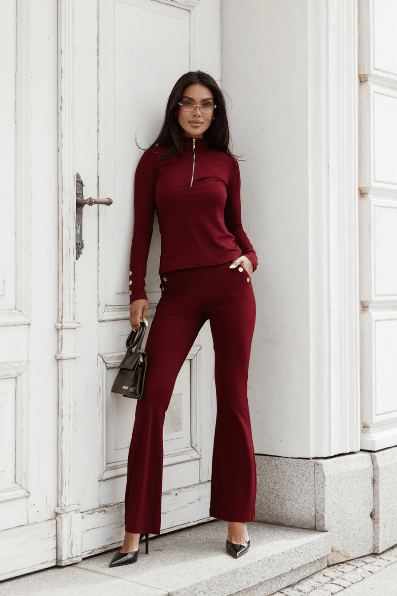 Women's set MARFA, comprising a blouse and trousers, in burgundy, an elastic long-sleeved model, 95% viscose and 5% elastane