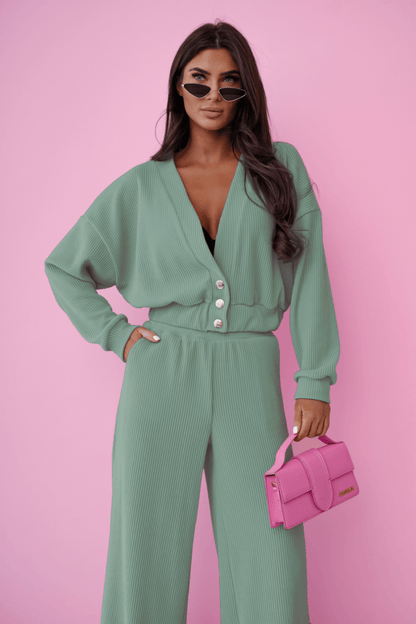 Дамски комплект MEGGI от рипсено кадифе – мента LaBalancia Roberto Fashion Store Set 5907378523023 XS/S