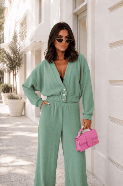Дамски комплект MEGGI от рипсено кадифе – мента LaBalancia Roberto Fashion Store Set 5907378523030 M/L