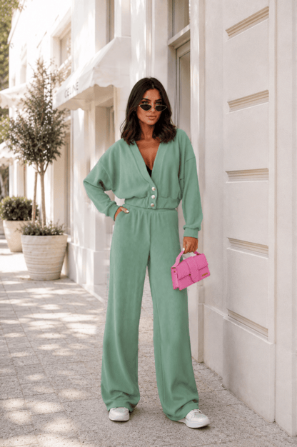 Дамски комплект MEGGI от рипсено кадифе – мента LaBalancia Roberto Fashion Store Set 5907378523030 M/L
