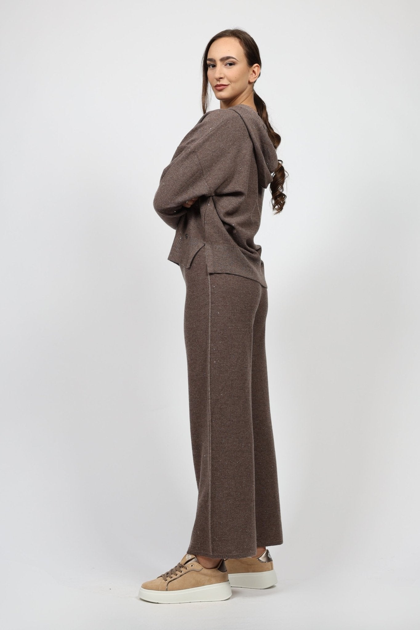 Дамски Комплект с Кашмир от 2 части, Кафяв Serianno Collection S Roberto Fashion Store Set SER1411SETBRWANGS S Кафяв