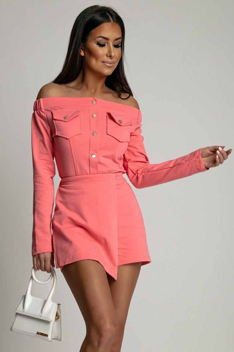 Дамски Комплект Сподници и Шорти с Хиспанка в Корал и Мултиколор