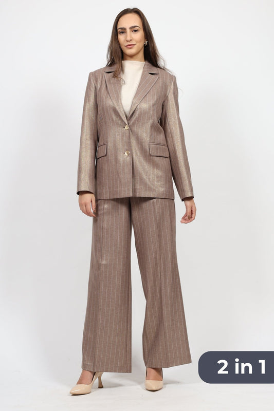 Дамски Костюм - Сако + Панталон с висока талия, Сив Roberto Fashion Roberto Fashion Store Set NLZ0311SUIGRYSRP36 36 Бежов