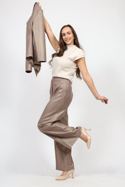 Дамски Костюм - Сако + Панталон с висока талия, Сив Roberto Fashion Roberto Fashion Store Set NLZ0311SUIGRYSRP36 36 Бежов