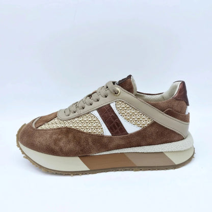 Дамски Кожени Спортни Сникърси с текстил, Кафяв Roberto&Co Roberto Fashion Store Sneakers NUS0402SNEBROTEX37 37