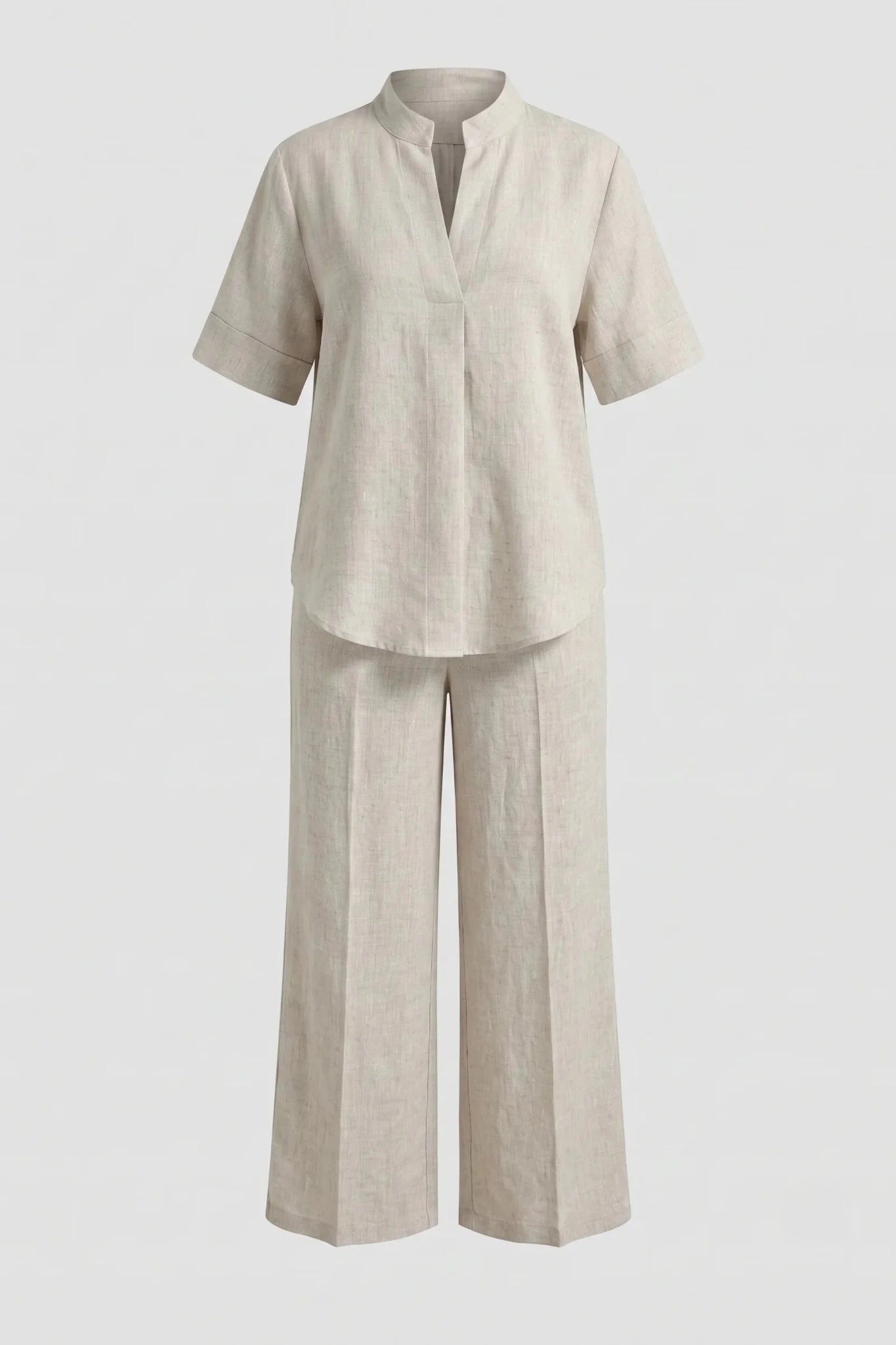 Дамски ленен комплект 2 в 1 Roberto&Co - бежово Roberto&Co Roberto Fashion Store Set STR0807SETBEILIN-M M