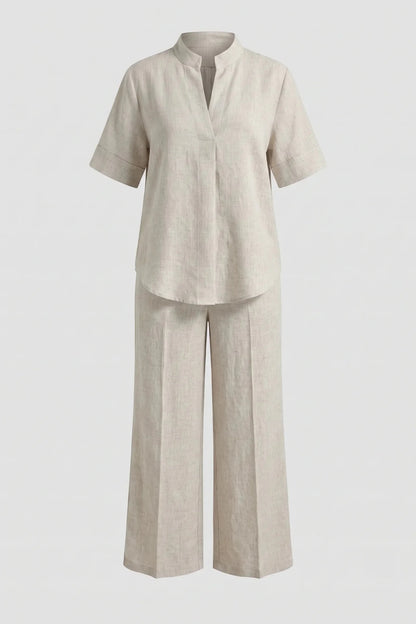 Дамски ленен комплект 2 в 1 Roberto&Co - бежово Roberto&Co Roberto Fashion Store Set STR0807SETBEILIN-M M