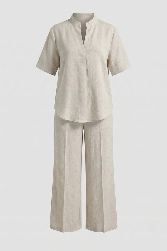 Дамски ленен комплект 2 в 1 Roberto&Co - бежово Roberto&Co Roberto Fashion Store Set STR0807SETBEILIN-M M