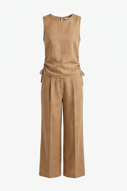 Дамски ленен комплект 2 в 1 Roberto&Co - бежово Roberto&Co Roberto Fashion Store Set LSW0807SETBEILIN-XS XS