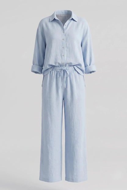 Дамски ленен комплект 2 в 1 Roberto&Co - синьо Roberto&Co Roberto Fashion Store Set KPS0807SETBLULIN-38 38