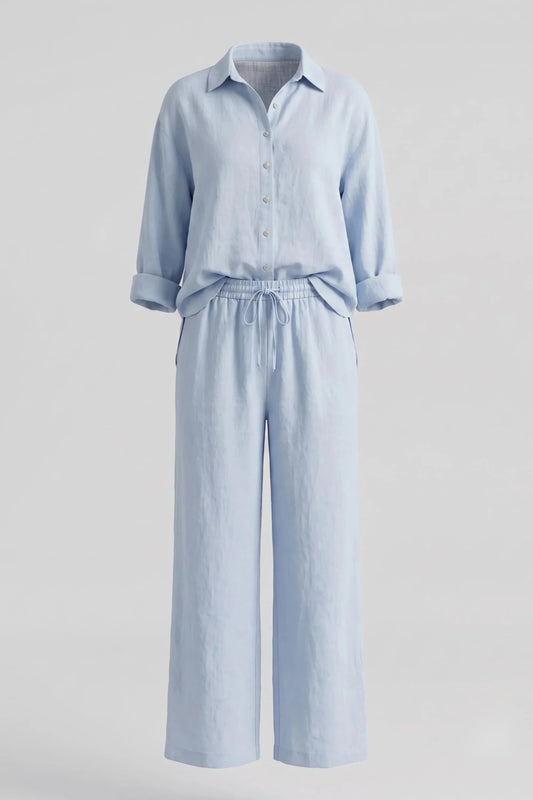 Дамски ленен комплект 2 в 1 Roberto&Co - синьо Roberto&Co Roberto Fashion Store Set KPS0807SETBLULIN-38 38