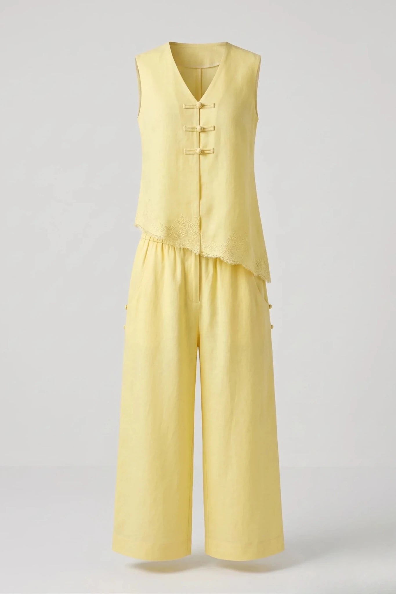 Дамски ленен комплект 2 в 1 Roberto&Co - жълто Roberto&Co Roberto Fashion Store Set NAG0907SETYELLIN-42 42