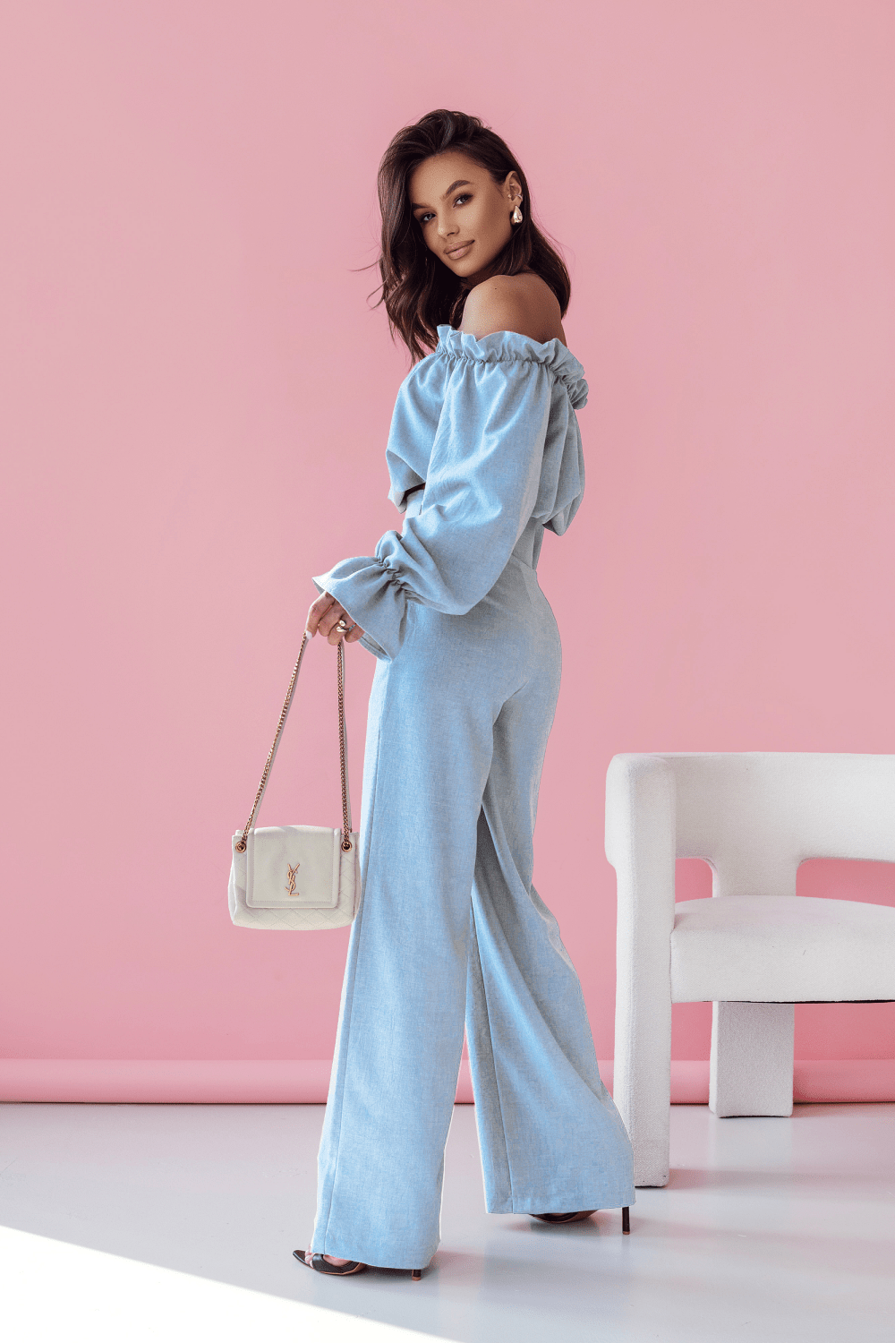 Дамски ленен комплект MIA - Комплект спално бельо, Бледосин (Błękit) LaBalancia Roberto Fashion Store Set 5907378522033 M/L