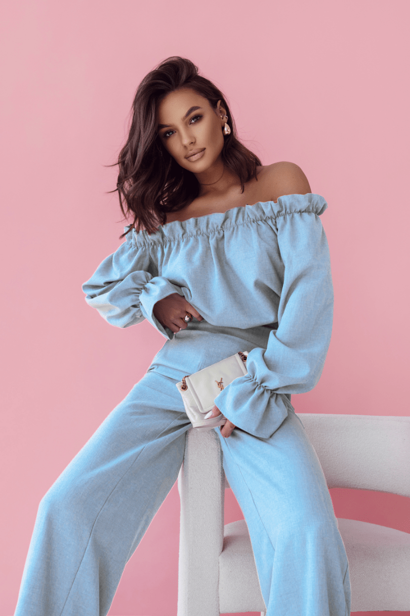 Дамски ленен комплект MIA - Комплект спално бельо, Бледосин (Błękit) LaBalancia Roberto Fashion Store Set 5907378522033 M/L