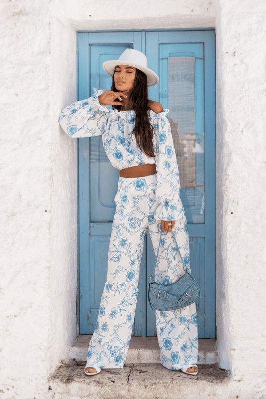 Дамски ленен комплект - MIA, Пижама/Нощница, Floria Blue LaBalancia Roberto Fashion Store Set 5907378522064 XS/S